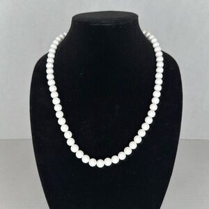 Vintage White Plastic Bead 24 Inch Necklace with Spring Ring Clasp lot A25